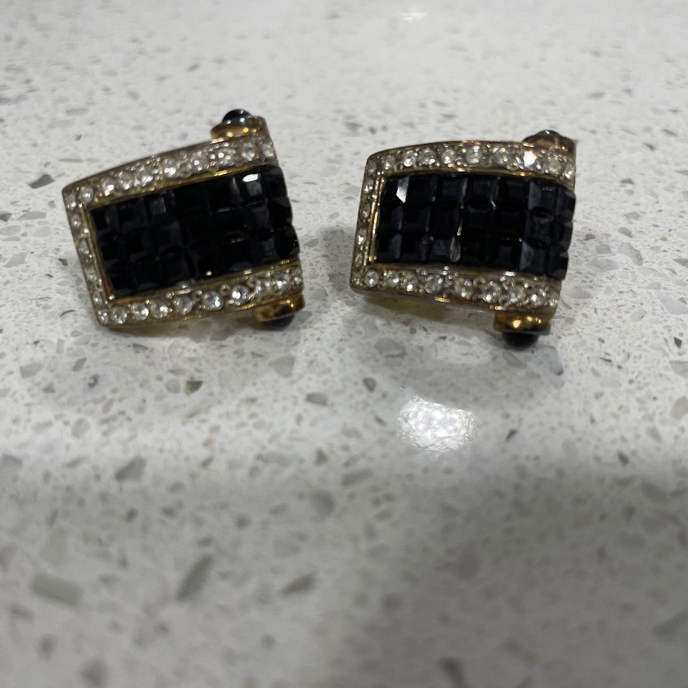 Vintage Carre Enamel and Rhinestone Earrings